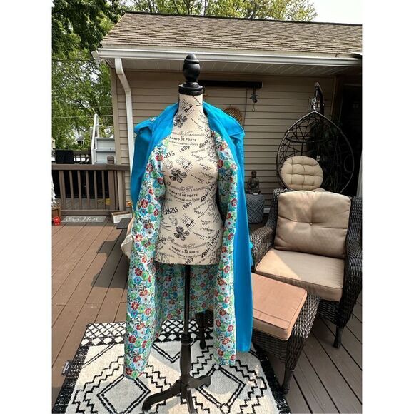 Perry ELLIS portfolio, aqua  Blue floral lining jacket so much detail 12P - Picture 1 of 12